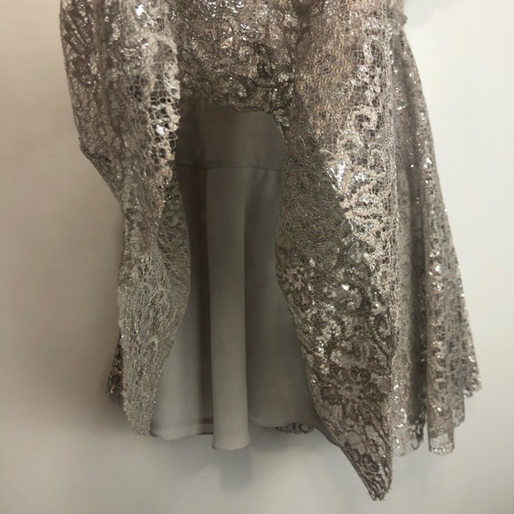 BCBG MAXAZRIA DRESS CYNTHIA SILVER RUFFLE SLEEVES LACE size 0 - Picture 7 of 16